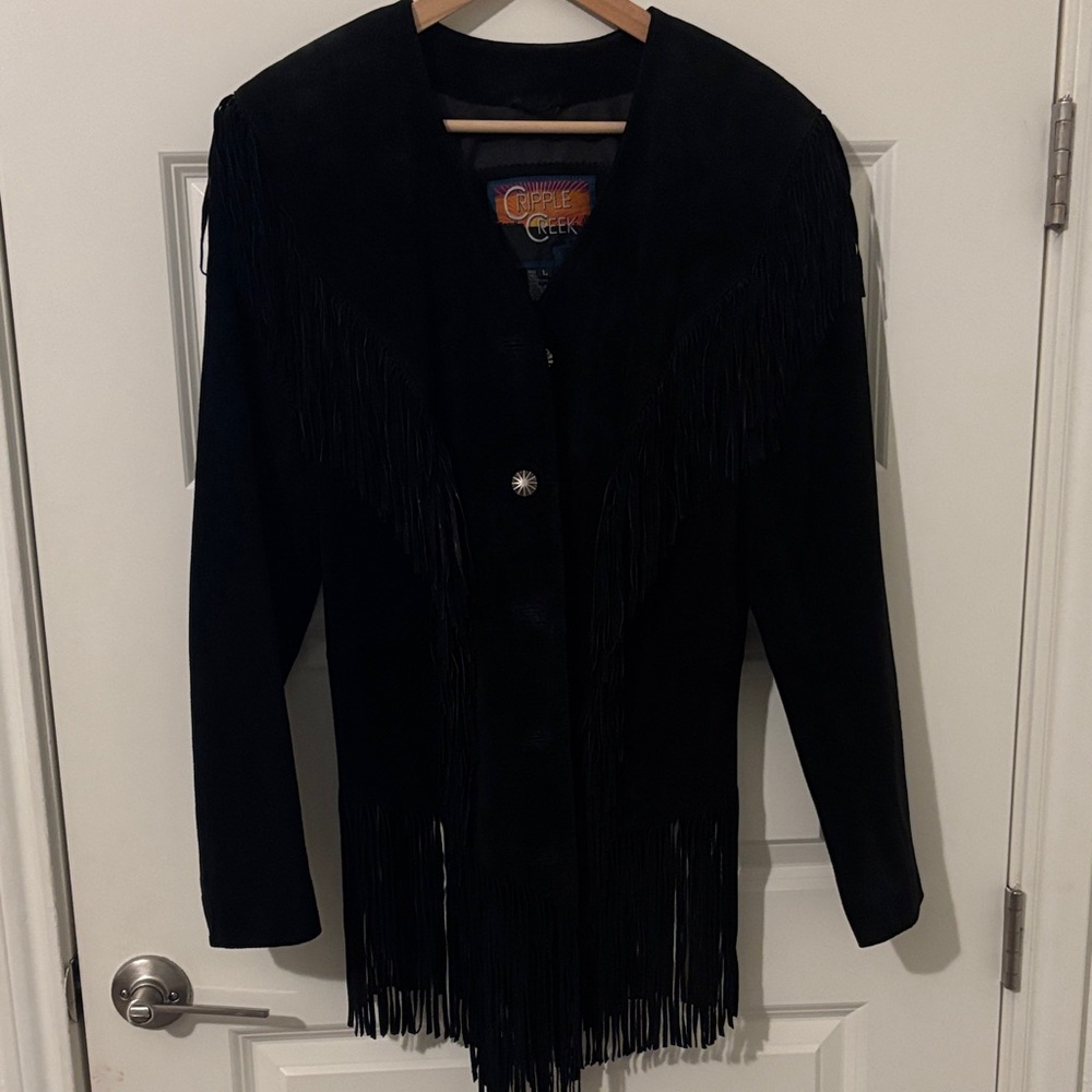 Women's Black suede leather Fringe Jacket NWOT